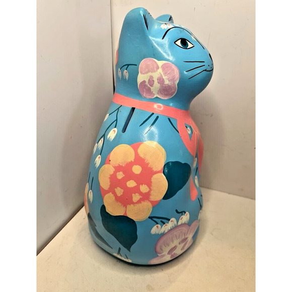 Talavera Folk Art Pottery Cat Bank Hand Painted Terracotta Artist Signed Mexico - Picture 2 of 4